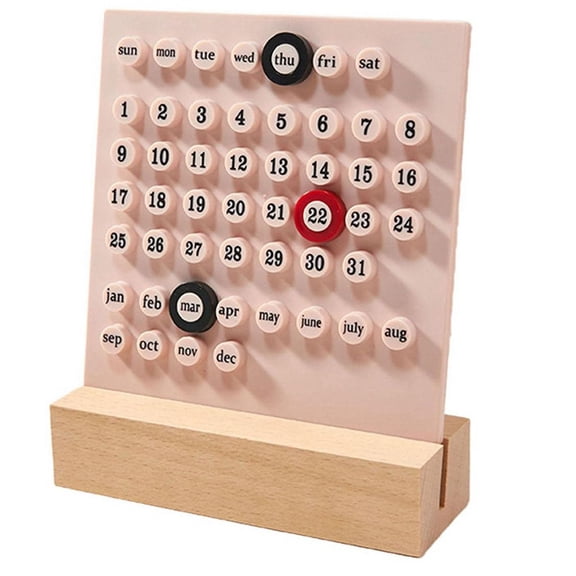 Wooden Desk Calendar Calendar Retro Home Gifts,Month Date Display, Desk Decorations for Office, Pink