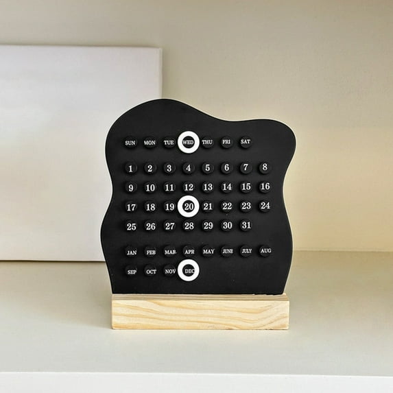 Wooden Desk Calendar - Perpetual Planner Calendar - Month Date Display, Desk Accessories Aesthetic, Cute Desk Decor (Black)
