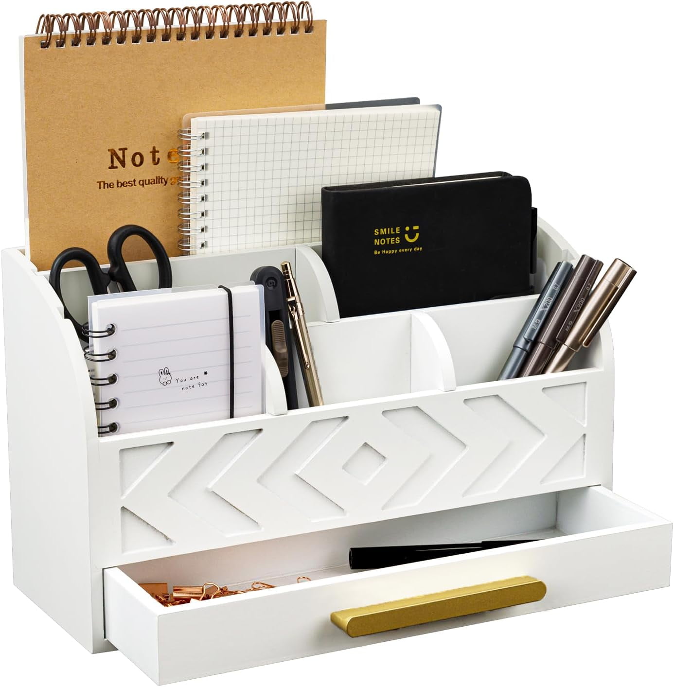 Wooden Desk Mail Organizer and Sorter Desktop Bill Holder Countertop Office Accessories in White