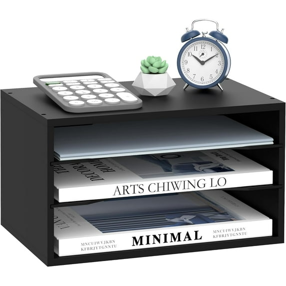Wooden Desk Organizer - 3 Tier Paper File Organizer for Office, School & Home, Black