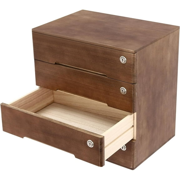 Wooden Desk Organizer with 4 Drawers, Desktop Storage Cabinet,Rustic Craft Storage Drawers, Lockable Drawer Storage Box for Home Office Supplies,Sewing Kits,Vanity,Apothecary Cabinet (Walnut)