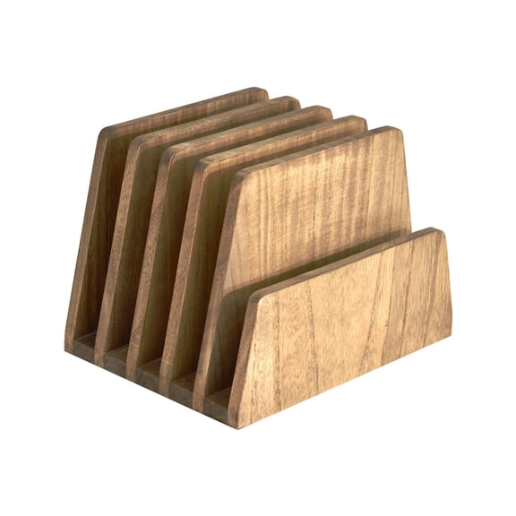 Wooden Desk Organizer 5-Slot Dark Brown Countertop Paper Sorter