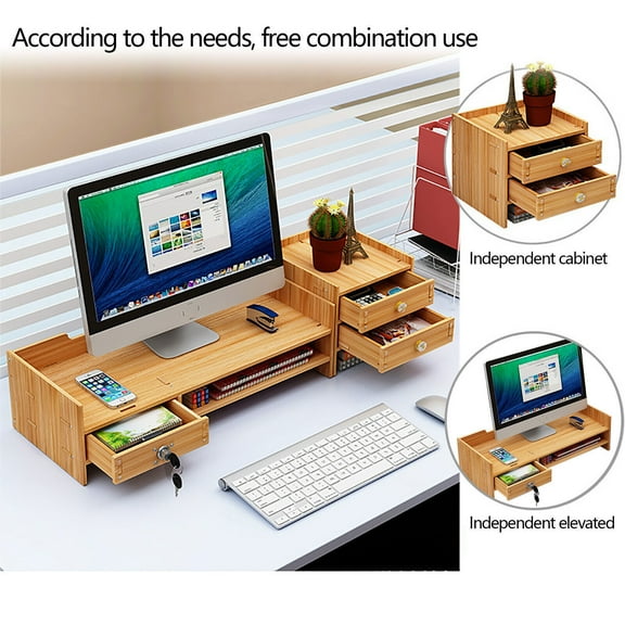 Wooden Desk Organizer with Drawers Office Supplies Computer Desktop Tabletop