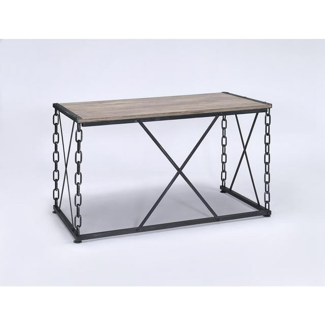 Wooden Desk With Metal X Frame Rustic Oak Brown - Saltoro Sherpi