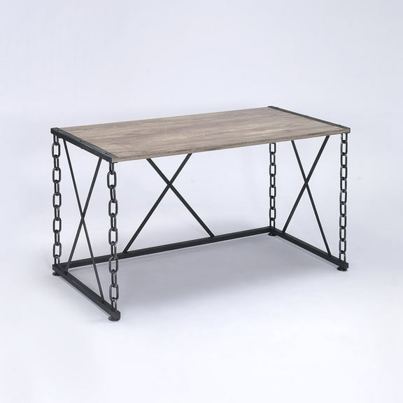 Wooden Desk With Metal 'X' Frame, Rustic Oak Brown