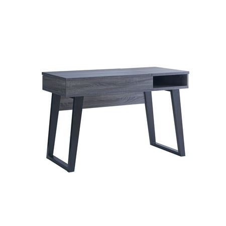 Wooden Desk with 1 Open Bottom Shelf and Sliding Panel Gray - Saltoro Sherpi