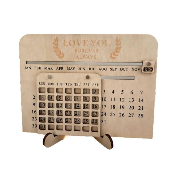 Wooden Desktop Calendar with Date Blocks, Perpetual Desk Organizer for Office Or Bedroom, Romantic Anniversary Gift for Her, 1 Set
