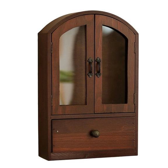 Wooden Desktop Display Cabinet With Tempered Glass Door Multifunctional Storage Organizers For Home Office Decors