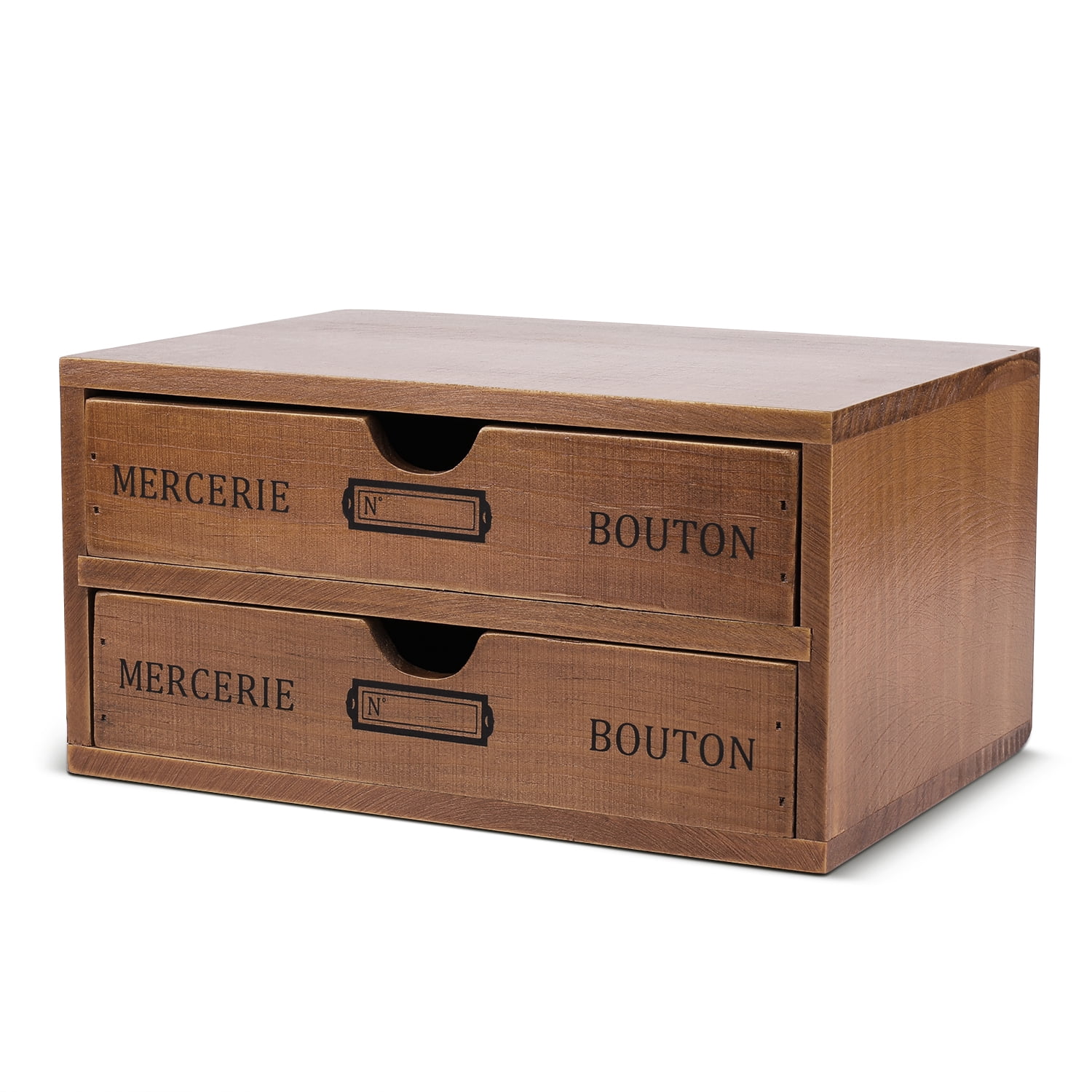 Wooden Desktop Office Supplies Organizer with 2 Storage Drawers Set, 2-Tier Wood Tabletop Cabinet, Countertop Desk Accessories Box, for Home Workspace Counter Vanity Decor Art Craft Tool Mail