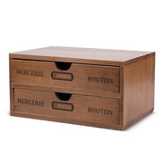 Wooden Desktop Office Supplies Organizer with 2 Storage Drawers Set, 2-Tier Wood Tabletop Cabinet, Countertop Desk Accessories Box, for Home Workspace Counter Vanity Decor Art Craft Tool Mail