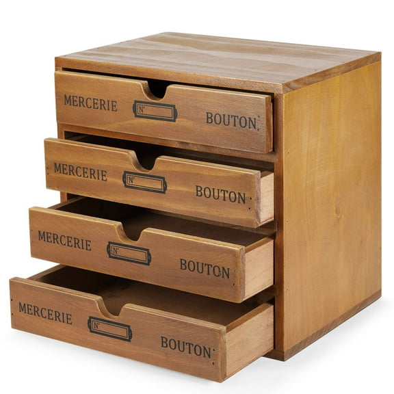 Wooden Desktop Office Supplies Organizer with 4 Storage Drawers Set, 4-Tier Wood Tabletop Cabinet, Countertop Desk Accessories Box, for Home Workspace Counter Vanity Decor Art Craft Tool Mail
