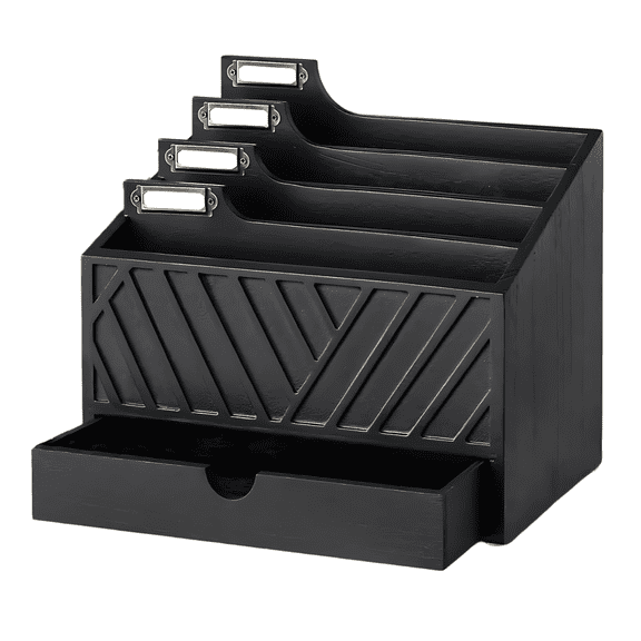 Wooden Desktop Organizer, 4-Tier Office Organizer, File Organizer, Wooden Desk Storage Box, 10.9 x 8.6 x 7 in / 27.7 x 21.8 x 17.8 cm, Black