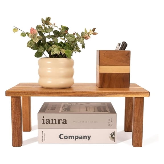 Wooden Desktop Organizer Shelf - Kitchen Cabinet & Counter Riser - Display Shelf for Desk, Office, Bathroom - Wood Stand