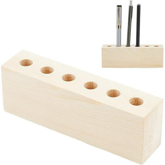 Wooden Desktop Pen Organizer - 6-Hole Rustic Design Fits Fountain Pens Store Display Pen Collection DIY