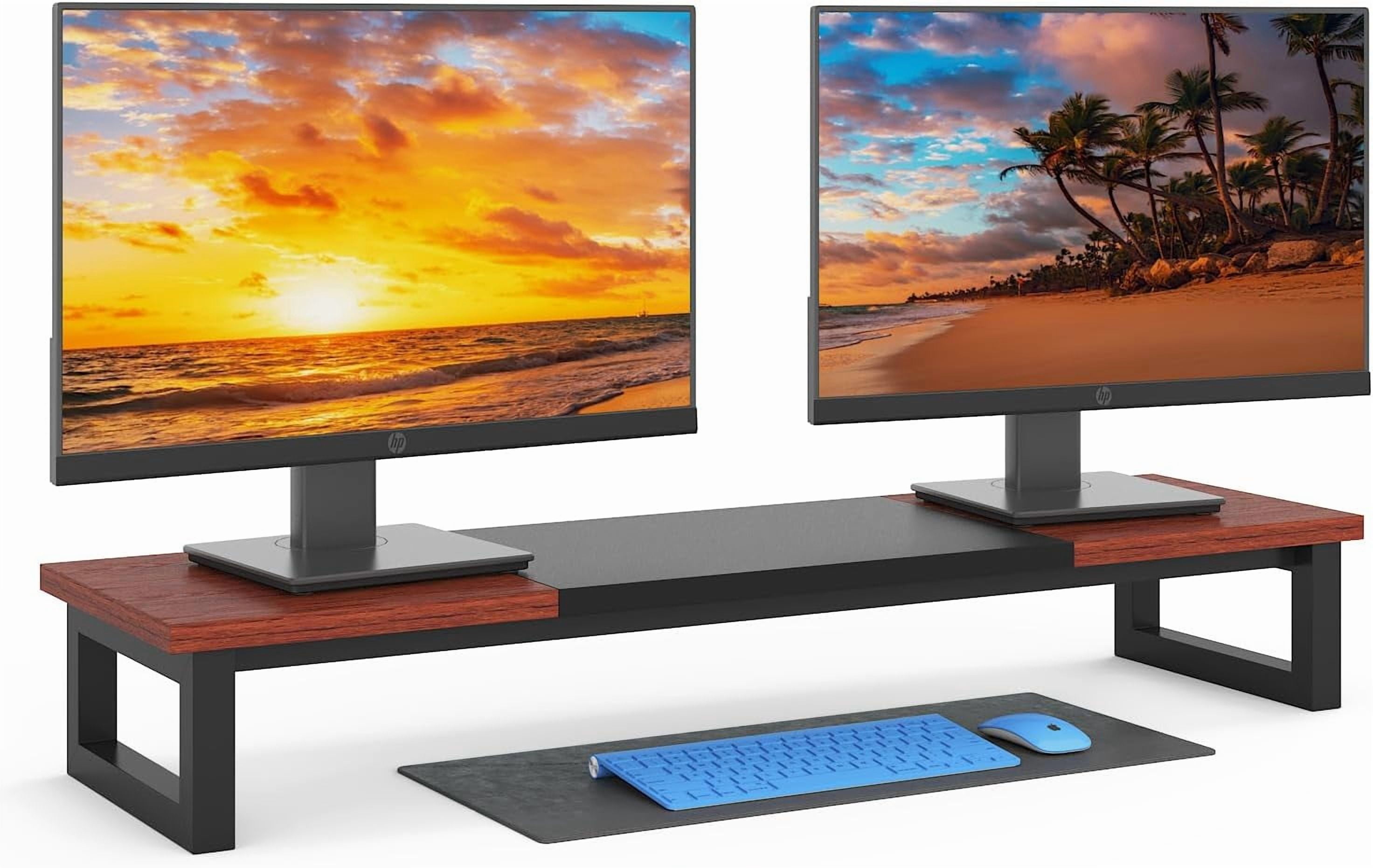 Wooden Desktop Riser Shelf for Dual Monitors, 39-Inch Large Computer Monitor Stand for Office Desks, Laptops, TVs