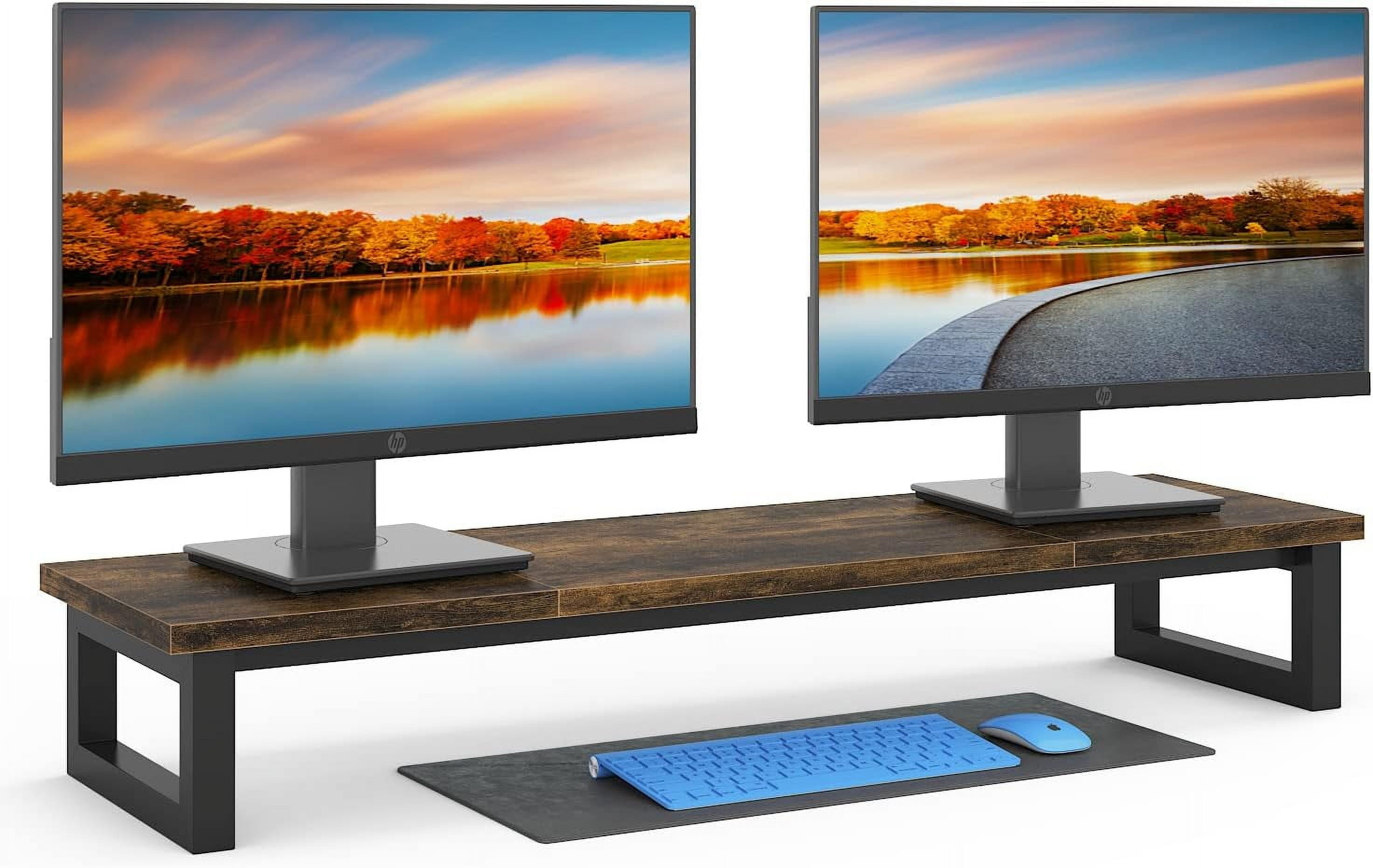 Wooden Desktop Riser Shelf for Dual Monitors, 39-Inch Large Computer Monitor Stand for Office Desks, Laptops, TVs
