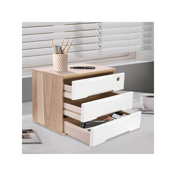 Wooden Desktop Storage Box, Desk Organizer, Desktop Box With Lockable Drawers