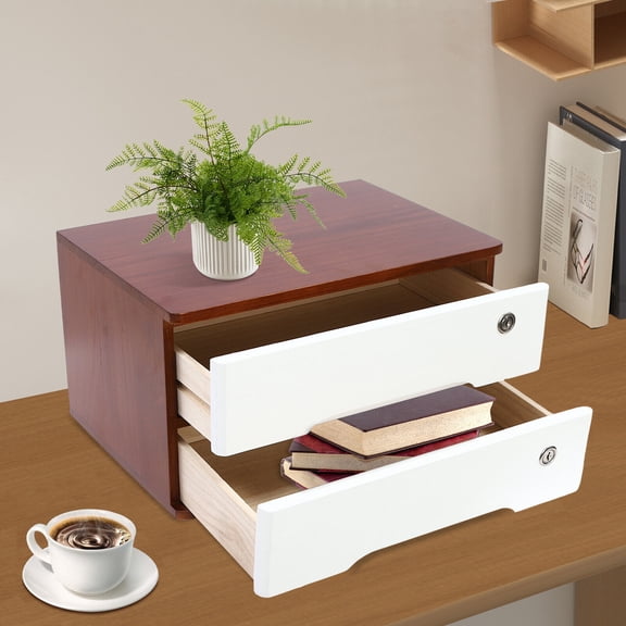 Wooden Desktop Storage Box, Desk Organizer, Desktop Storage Box+Lockable Drawer