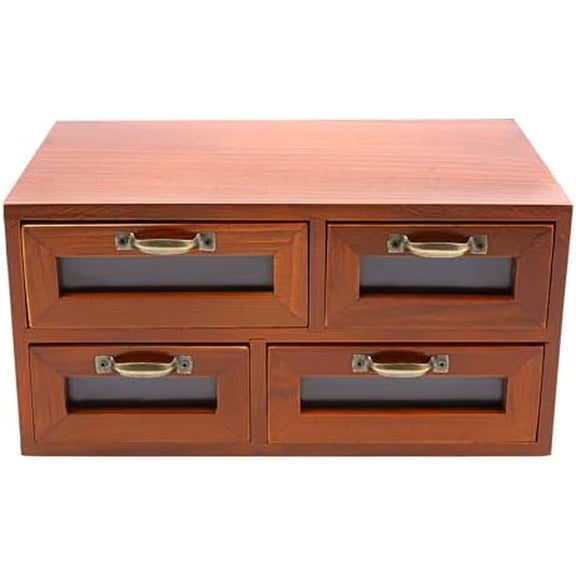 Wooden Desktop Storage Cabinet, Desk Organizer with 3 Drawer, Rustic Dresser, Desk Storage Box, Natural Wooden Storage Box Treasure Box, Tabletop Storage Container$$Office