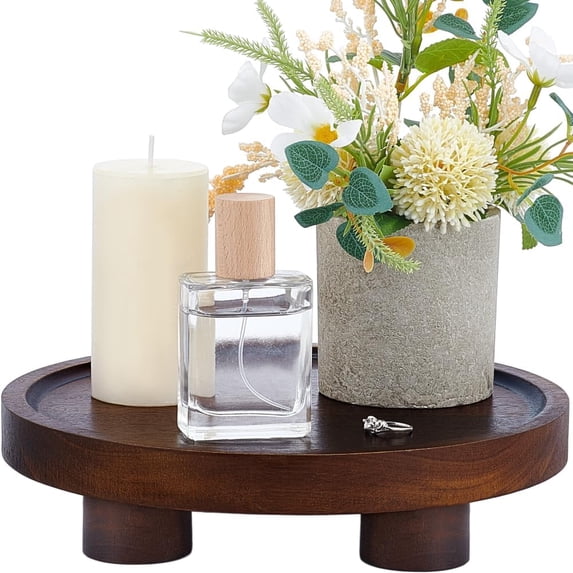 Wooden Desktop Storage Tray Holder Flat Round Coconut Brown 241x55mm Inner Diameter: 220mm