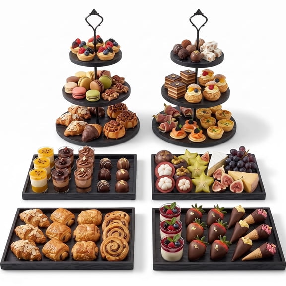 Wooden Dessert Table Display Set, Cupcake Stand Set with Serving Trays, Display Stand, Cake Stand Set for Wedding Dessert Table, Birthday, Party Food Display, Home Decor