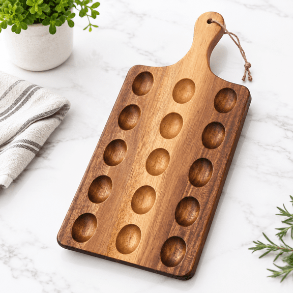 Wooden Deviled Egg Platter Tray Serving 15 X 7 Inch 15 Holes