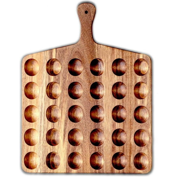 Wooden Deviled Egg Tray, 24 Holes Deviled Egg Platter with Handle, Reversible Charcuterie Board for Easter Parties and Kitchen Countertop Organizer, 16"x12"