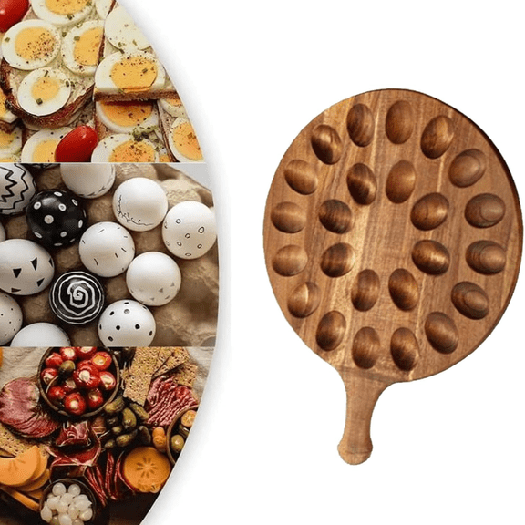 Wooden Deviled Egg Tray, Deviled Egg Board, Wooden Deviled Egg Platter, 24-Hole Acacia Wood Egg Platter, Food-Safe Finish for Easter/Thanksgiving Party Serving 1 Pcs