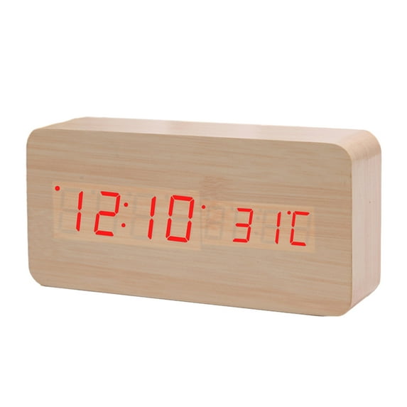Wooden Digital Alarm Clock, Bamboo Wood Red Light Rawiri