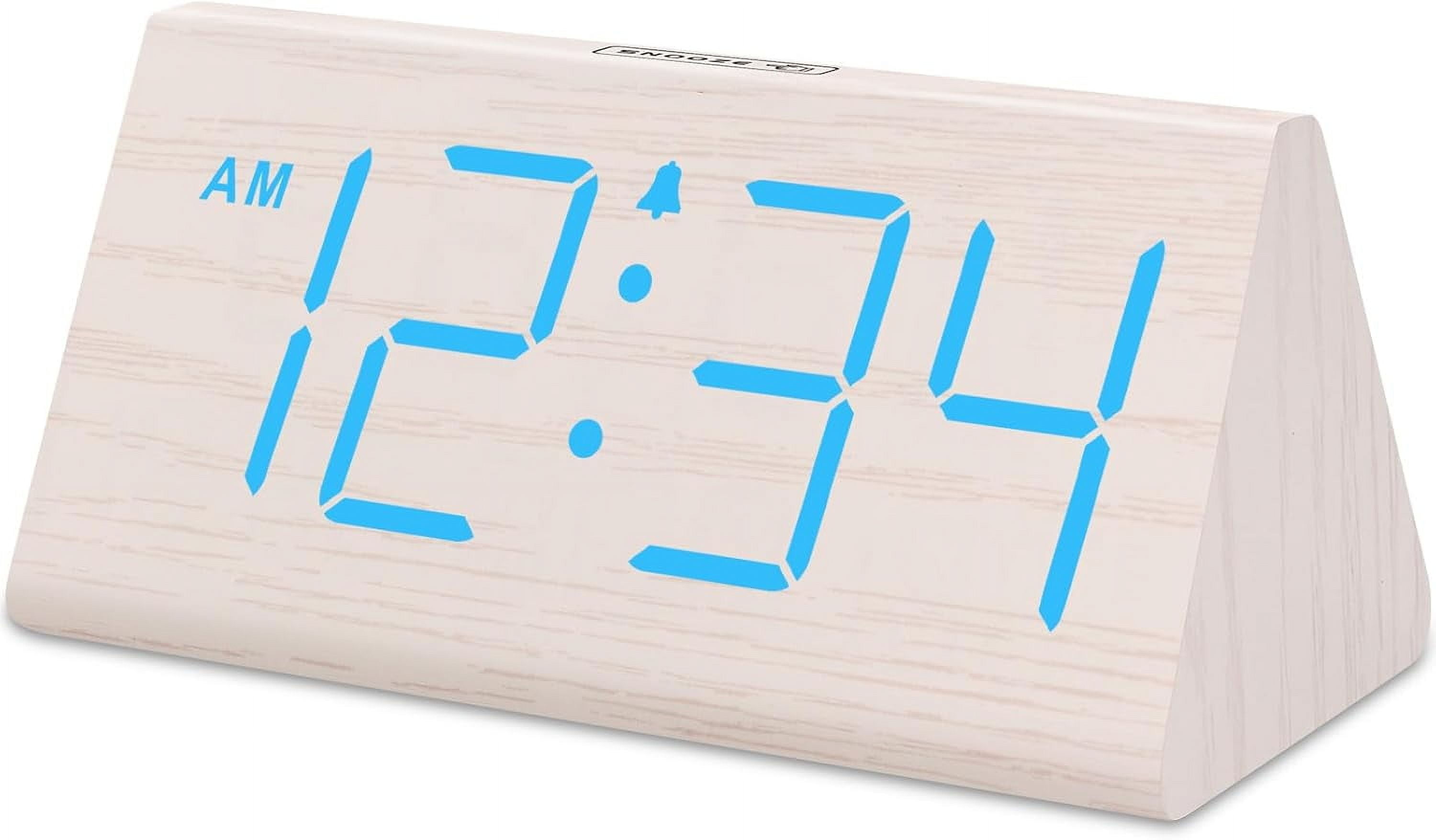 Wooden Digital Alarm Clocks for Bedrooms - Electric Desk Clock with Large Numbers, USB Port, Loud Alarm for Heavy Sleepers, Adjustable Volume, Dimmer, Snooze, DST, Wood Décor, Adapter Powered