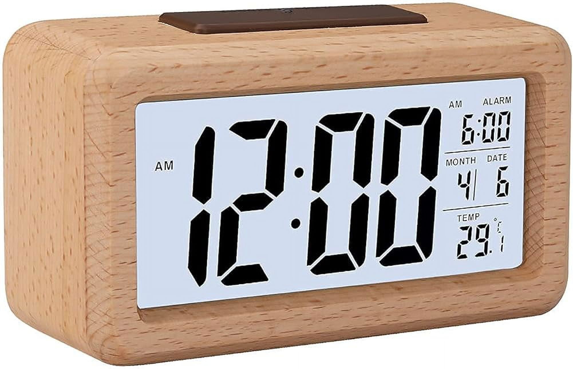 Wooden Digital Alarm Clock, Large LED Display Wood Grain Alarm Clock