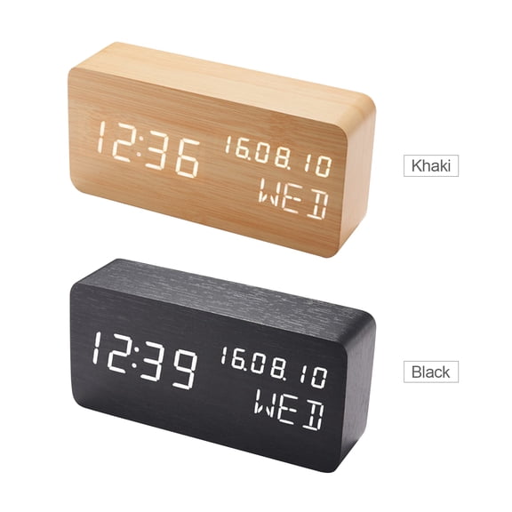 Wooden Digital Alarm Clock, Minimalist LED Time Display for Bedroom and Office, USB/Battery Powered
