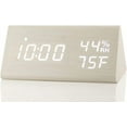 thumbnail image 1 of Wooden Digital Alarm Clock Triangle Electronic LED Time Display with Humidity & Temperature 3 Alarm Setting Adjustable Brightness Wood Made Voice Control Desk Clock for Bedroom Bedside Gift for Frien, 1 of 6