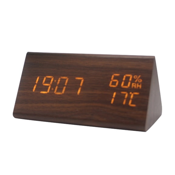 Wooden Digital Alarm Clock, USB Port & Battery Powered Clock with 12/24H, Dimmer, Temperature, Sound Control & 3 Alarms for Heavy Sleepers Back-to-school Gifts