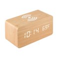 thumbnail image 1 of Wooden Digital Alarm Clock with Wireless Charging, 5W USB-C Bedside Clock, Sound Control Auto-Off, Temperature Display • 12/24H Mode • 160x70x70mm Desktop Clock, 1 of 2