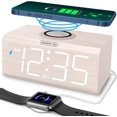 Wooden Digital Alarm Clock With Wireless Charging For Bedroom, Bedside