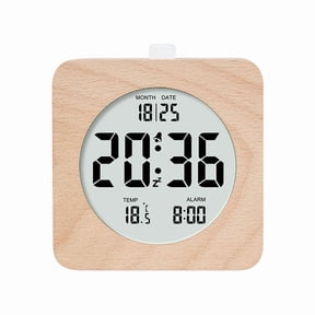 Wooden Digital Alarm Clock for Bedrooms,Wood 4In Battery Powered Alarm Clock with Snooze and Nightlight,LCD Desk Clock,B