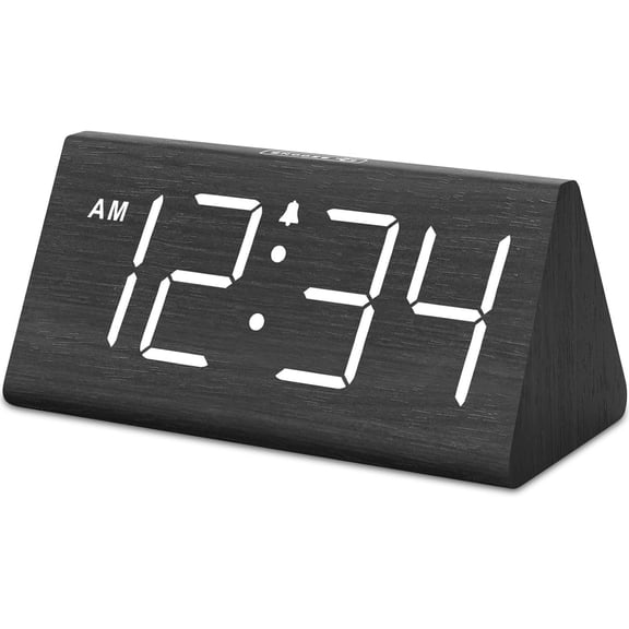 Wooden Digital Alarm Clocks for Bedrooms - Electric Desk Clock with Large Numbers, USB Port, Loud Heavy Sleepers, Adjustable Volume, Dimmer, DST, Wood Décor Gifts, Adapter Powered