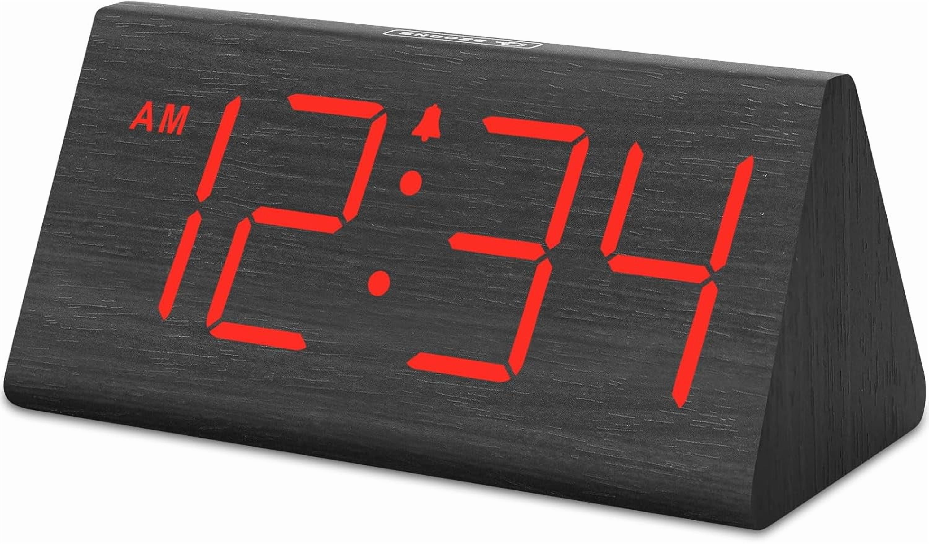 DreamSky Wooden Digital Alarm Clocks for Bedrooms - Electric Desk Clock with Large Numbers, USB Port, Loud Alarm for Heavy Sleepers, Adjustable Volume, Dimmer, DST, Wood Décor Gifts, Adapter Powered