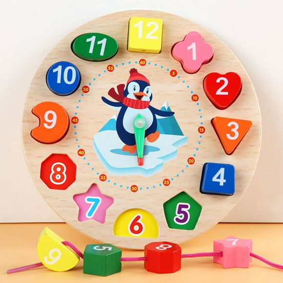 Wooden Digital Clock Children's Alarm Clock Beaded Building Blocks Three-dimensional Puzzle Shape Matching Toy