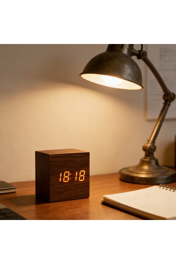 Wooden Digital Clock with , LED Time Date Temperature Display, Minimal Block Desk Clock for Bedroom Office Home Decor