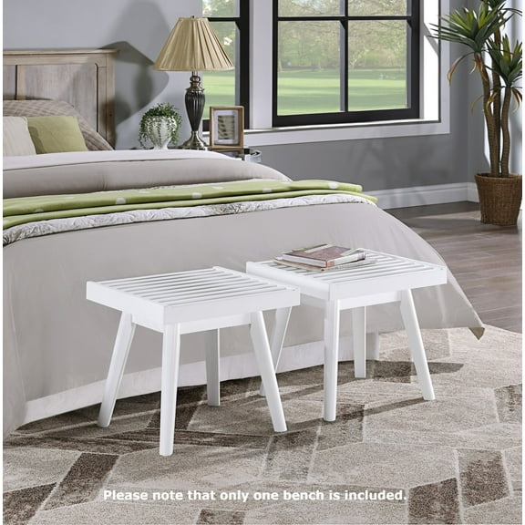 Wooden Dining Benches, Larwich Solid Wood Slatted Bench, 19-Inch Long, White, White Dining Benches,Wood Farmhouse Dining Benches, Furniture Dining Furniture Benches