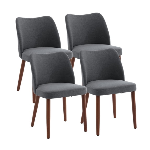 Wooden Dining Chair, Linen Upholstered Kitchen Chair with Sold Wood Legs, Wing Backrest, Thick Cushions