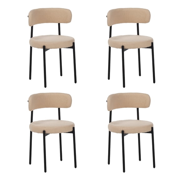 Wooden Dining Chairs, Medieval modern dining chair set, 4 pieces, round seat cushions, black metal legs, curved back kitchen dining chairs, suitable for restaurants and dining rooms, beige