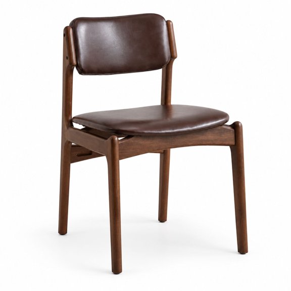 Wooden Dining Chairs, PU Leather Upholstered, Walnut Finish, Open Back Design