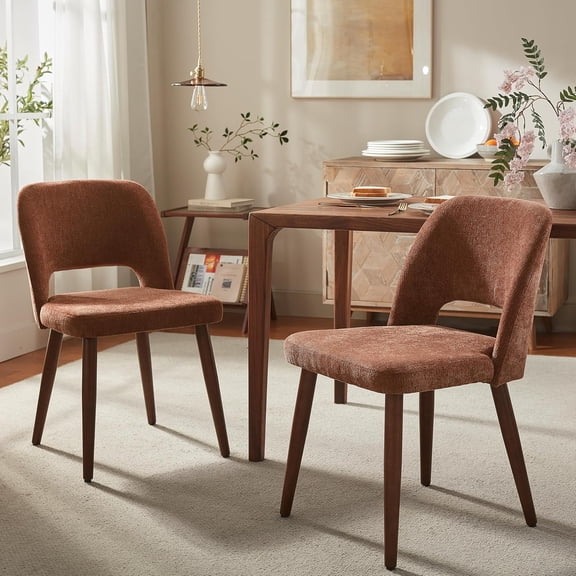 Wooden Dining Chairs Set of 2, Fabric Dining Room Chairs, Rusty Red | Modern Kitchen Chairs with Ergonomic Curved Backrest for Kitchen Dining Room Restaurant, No Wobble, Easy Assembly