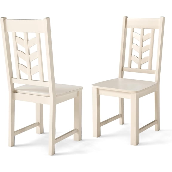 Wooden Dining Chairs Set of 2, Kitchen Chair w/Rubber Wood Frame & Leaf-Shaped High Back, Max Load 400 LBS, Farmhouse Armless Dinette Side Chairs for Living Room Restaurant, Cream White