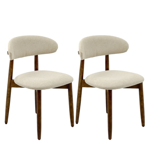 Wooden Dining Chairs Set of 2, Modern Fabric Upholstered Dining Room Chair with Curved Back, Farmhouse Kitchen Chairs with Adjustable Foot Pads for Living Room, Dining Room, Cafe, Beige
