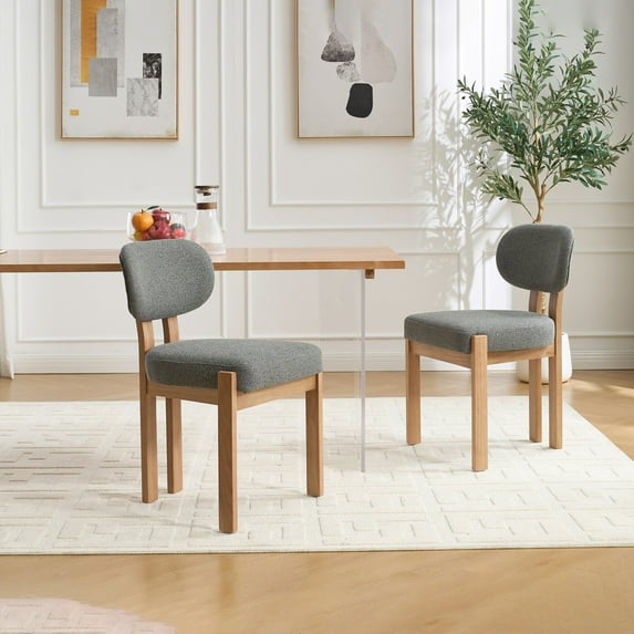 Wooden Dining Chairs Set of 2, Modern Fabric Upholstered Dining Room Chair Kitchen Chairs with Heavy-Duty Wooden Legs, Easy Assembly, Farmhouse Dinner Chair for Kitchen and Dining Room, Grey