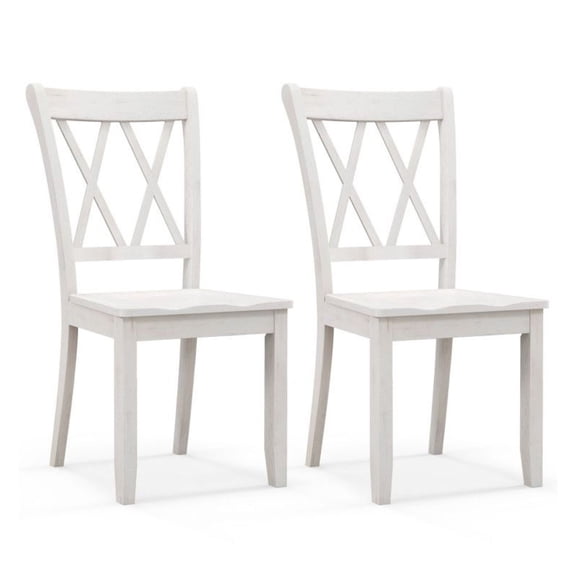 Wooden Dining Chairs Set of 2, Mid Century Kitchen Chairs Retro Farmhouse Style, White Rubber Wood, 300lbs Capacity, High Back, Comfortable Seat